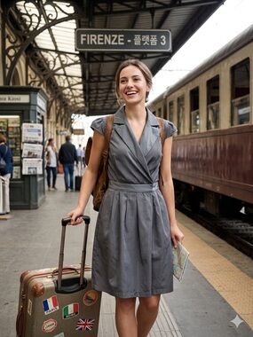 FIG- Canadian Travel Eco-conscious Brand Easy On Gray Dress Cap Sleeve V Neck